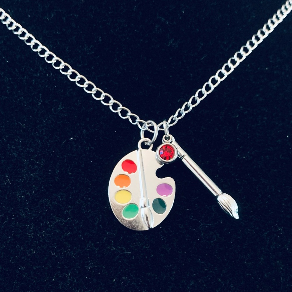 Artist/Painter’s Palette chain necklace with birthstones charm